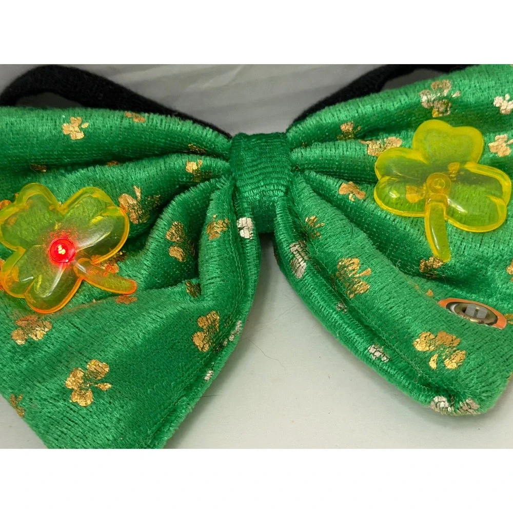 St Patricks Day‎ Green Light Up Bow Shamrock Gold Foil Velvet Headband Necktie